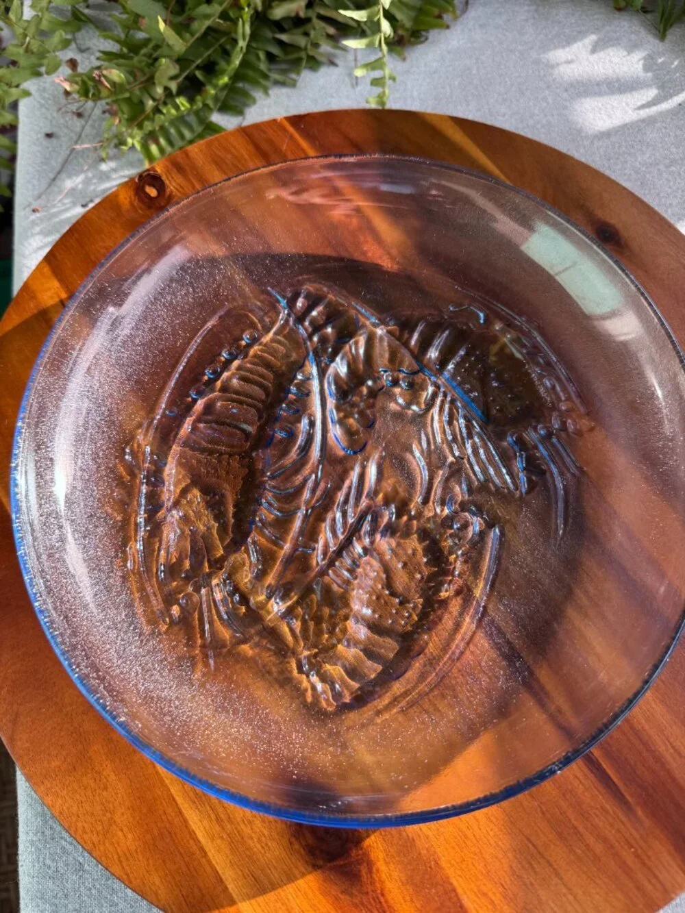 Vintage Pasari Blue Glass Plates with Koi Fish / Lobsters